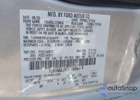 2006 Lincoln Town Car Signature Limited z USA, uszkodzony, nr VIN 1LNHM82W16Y606419